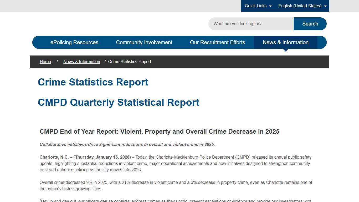 Crime Statistics Report - Charlotte-Mecklenburg Police Department
